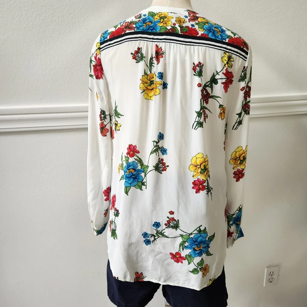 Joie Yaritza B Floral-Print Silk Georgette buttom down Top Size Small